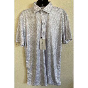 Collars & Co Polo Semi-Spread Collar MED White & Gray Geometric NWT